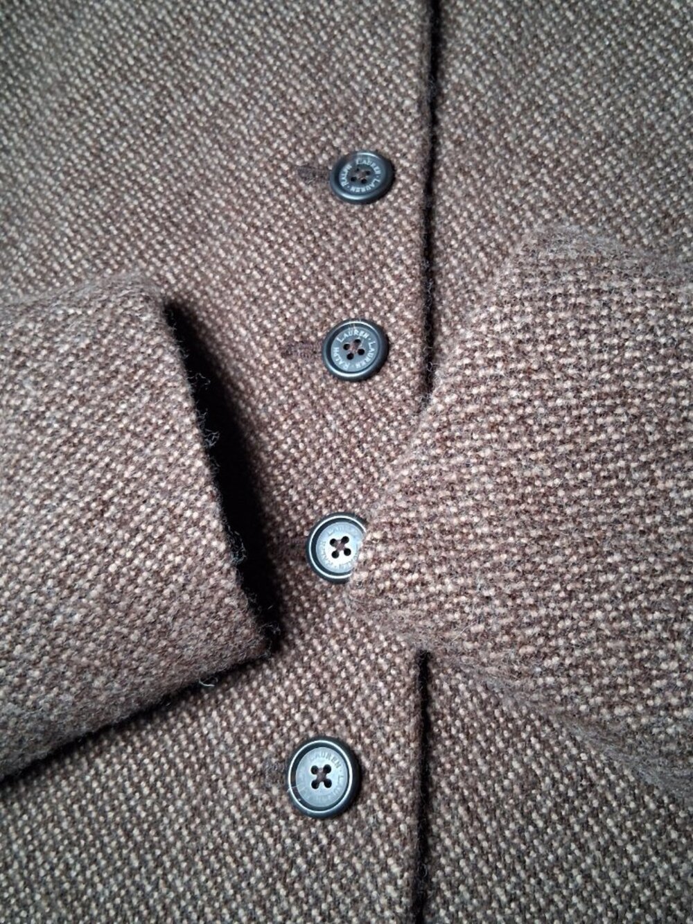 Lauren Ralph Lauren Tweed Blazer Jacket Women 10 Brown Wool Blend Short Classic - Picture 11 of 15